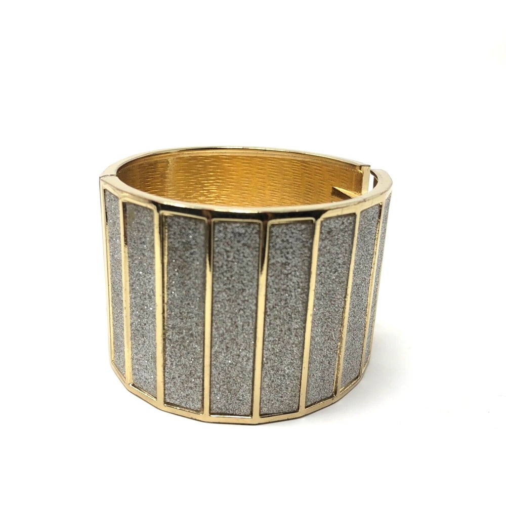 Cuff Bracelet Gold Tone Silver Shimmer Elegant Fashion Chunky Party